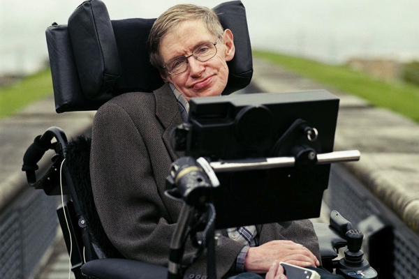 Stephen Hawking in zijn rolstoel